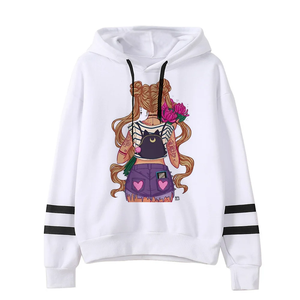Сейлор свитшот с Луной кошкой Харадзюку корейский стиль ulzzang kawaii 90s мультфильм одежда пуловеры негабаритных с капюшоном уличная