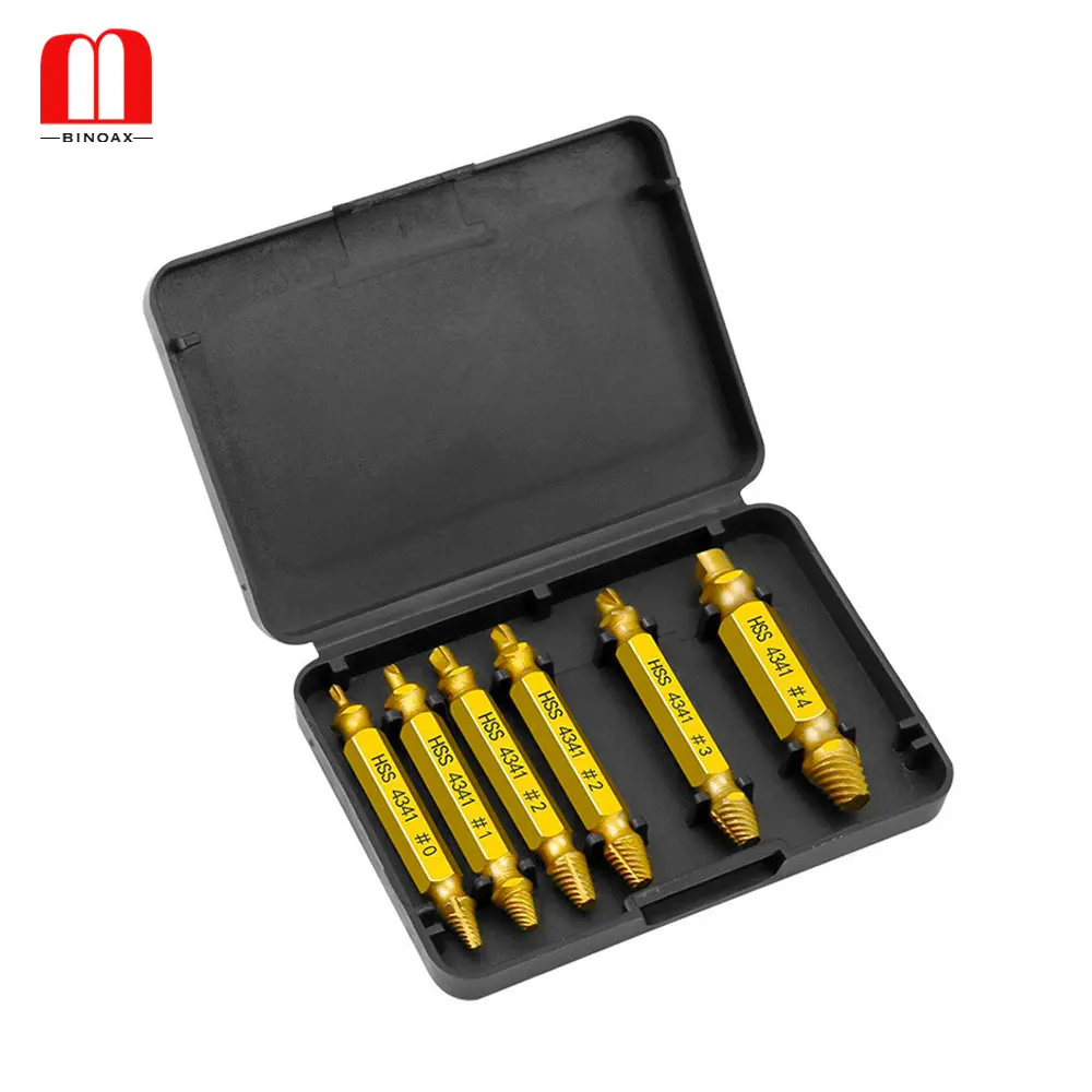

BINOAX 4341 6Pcs Gold Screw Extractor Set Drill Bits Easy Out Guide Broken Damag Screws Bolt Remover Woodworking Tools