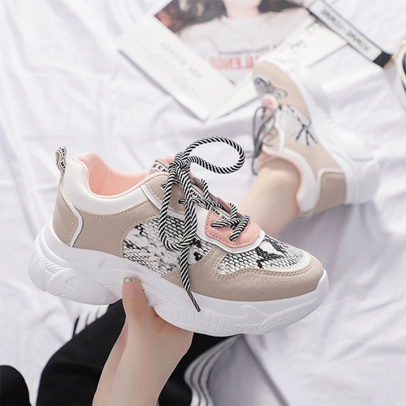 

Snakeskin Color Matching Wedge Shoes Woman Fashion Tenis Feminino Platform Sneakers Harajuku ladies White Casual Women's Shoes