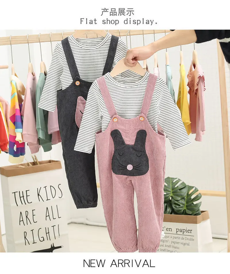 

Baby Girls Fall Clothes 2pcs Set Striped Long Sleeve T-shirt + Cat Jumpsuit Pants Kids Toddler Girls Outfits Spring Casual Wear
