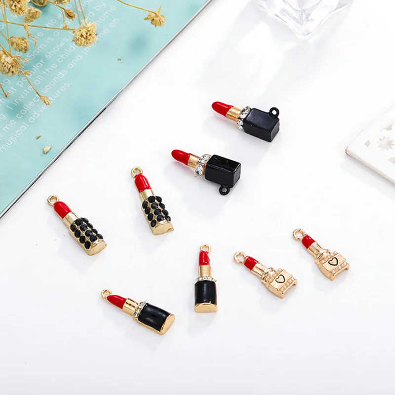 

5Pcs Creative Crystal Red Lipstick Charms подвески Pendant Women Girls Necklace Earrings чокер Jewelry Making Supplies