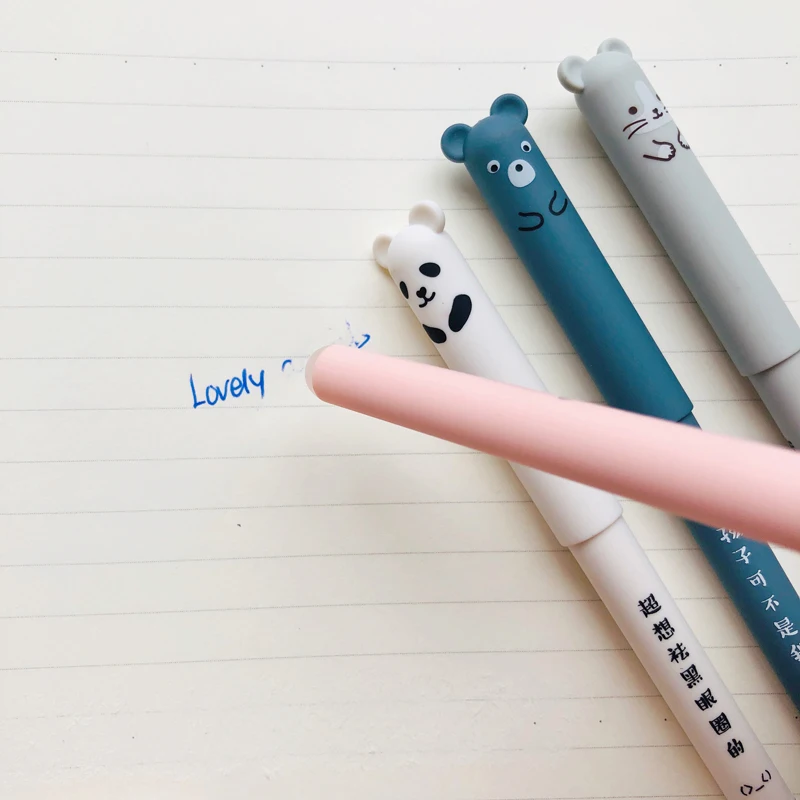 1 шт. Kawaii свинья панда мышь Медведь стираемый бархат гелевая ручка Канцелярия для учеников синий