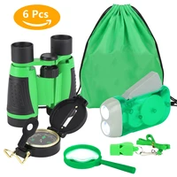 kid 6 in 1 junior explorer kits includes binocular hand crank led flashlight compass magnifying glass whistle with storage bag