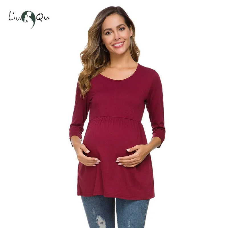 Женская свободная рубашка с рукавом 3/4 повседневная трапециевидная круглым