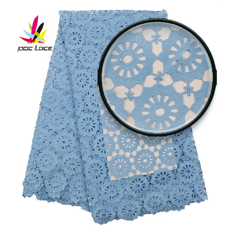 Nigeria Guipure Dentelle Water Soluble Lace Fabric Chemical Lace Embroidery Nigerian Styles Cord Lace with rhinestone XZ2831B
