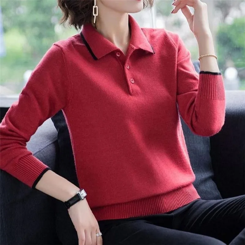 2020 Fashion Doll Collar Knitted Sweater Middle aged Women Autumn Winter Pullover Casual Top Plus Size Bottoming Sweaters KW214 | Женская