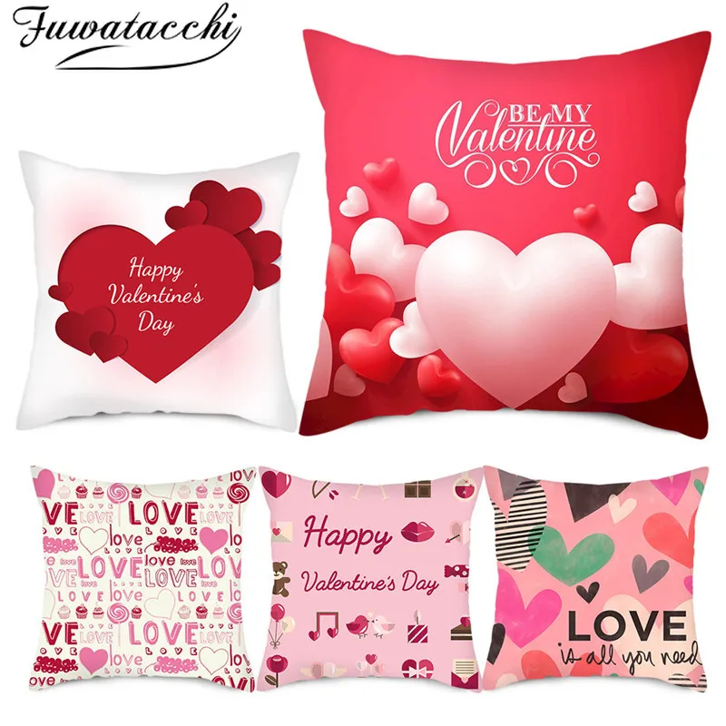 Чехол на подушку в форме сердца Fuwatacchi розовый и красный узор наволочки для
