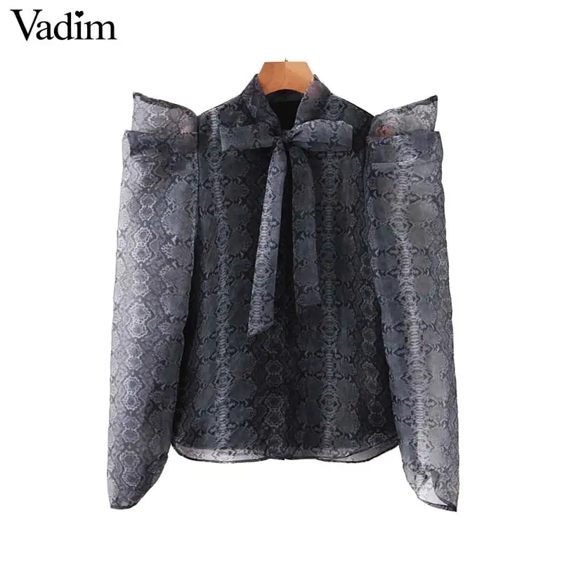 Вадим Сексуальная органза змеиный принт блузка прозрачный рукав животный узор