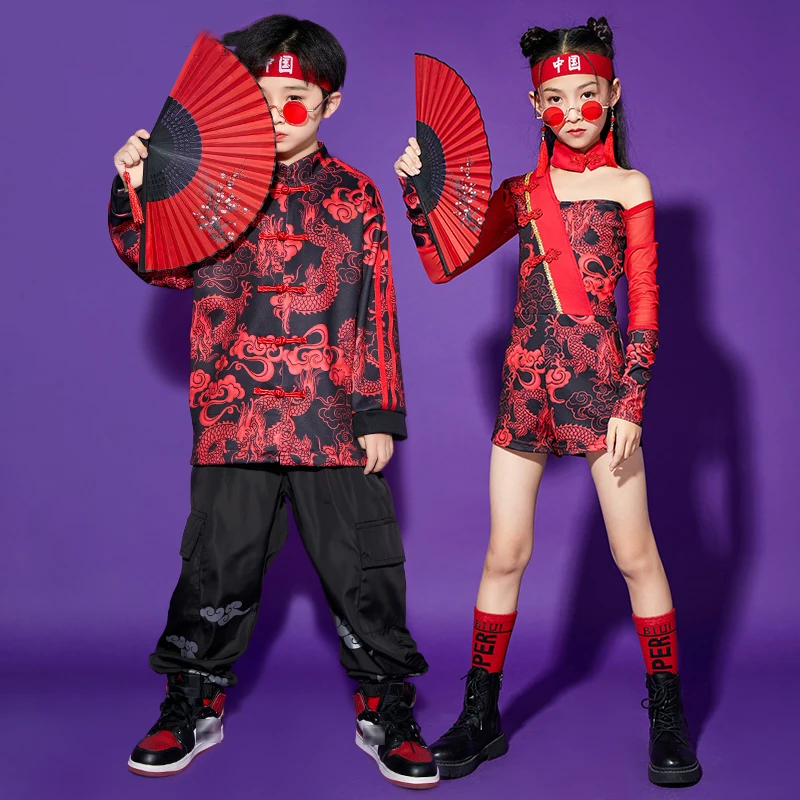 

Chinese Style Hip Hop Dance Clothes For Kids Jazz Performance Costume Hanfu Tang Suit Ballroom Dance Festival Stage Wear BL7453