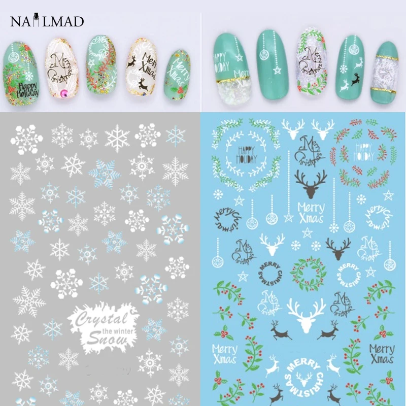 1 лист переводные наклейки для ногтей в виде снежинок|water decals christmas|nail transfernail water |