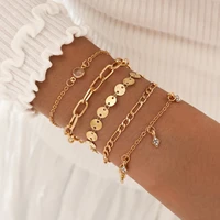 stillgirl 5pcs kpop gold chain crystal bracelet for women charms boho geometric female fashion wrist jewelry cool gift pulseras