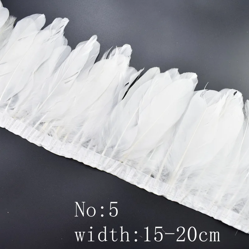 width15-20cm 1 м/лот, белые страусиные перья, отделка, бахрома, перья петуха, лента для рукоделия, швейная одежда, свадебные украшения - Цвет: width15-20cm