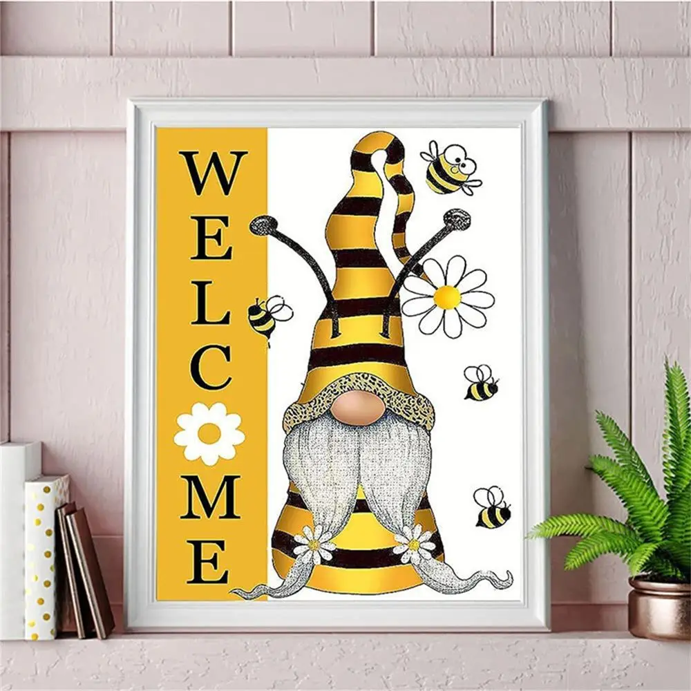 Welcome Bee Gnome Diamond Painting Full Drill Round DIY 5D Art Craft Handcraft Embroidery Kit Home Wall Decor | Дом и сад