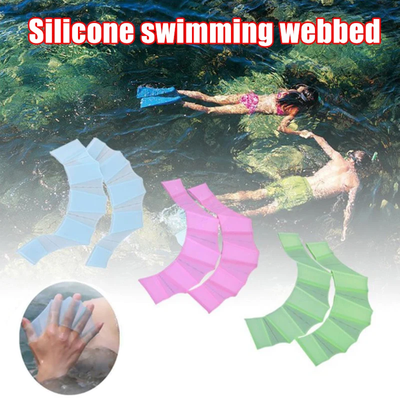 

Swim Swimming Silicone Gear Fins Hand Webbed Flippers Paddle Diving Training Gloves EDF