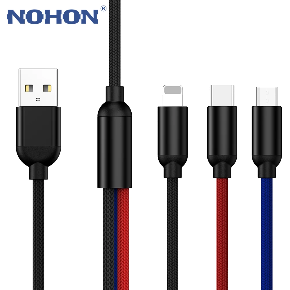 3 в 1 USB кабель для iPhone 11 Pro X Max 6 7 8 Plus Samsung S20 Note Huawei P30 Xiaomi Micro Type C зарядное устройство