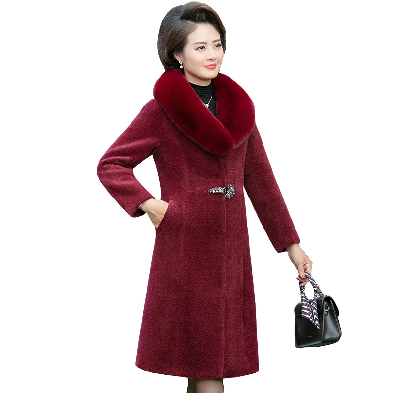 Autumn winter fur coat new medium-length plus size wome's mink velvet warm middle-aged and old woolen coats women's overcoat | Женская