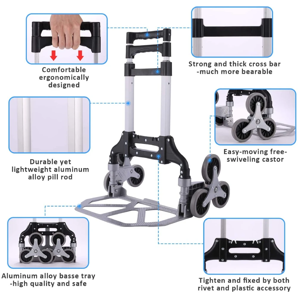 Тележка для подъема по лестнице 150 кг с сумкой 6 хрустальных колес | Дом и сад