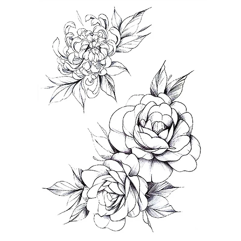 

1PC Women Sexy Waterproof Temporary Black White Flowers Tattoo Stickers Tatto Female Black Geometric Body Art Fake Tatoo