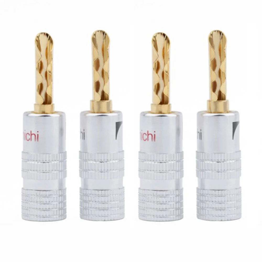 

4mm Banana Plugs Male Speaker Connector Nakamichi 24K Jagged Gold Plated Copper Black Red 4PCS/Set