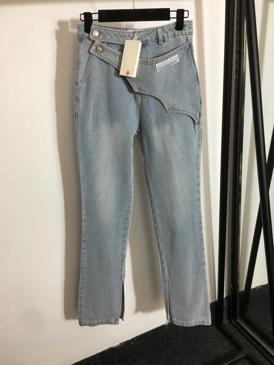 

High Quality Luxury Summer Women New Trousers Split Washed and Distressed High-waisted Jeans Pants