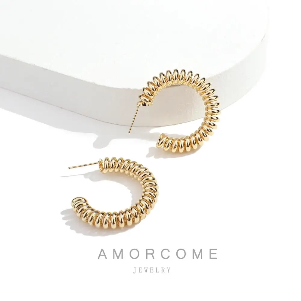 

AMORCOME Fashion Gold Color Twisted Metal Hoop Earrings for Women Curb Chain Spiral Earring Female Statement Brincos Jewelry