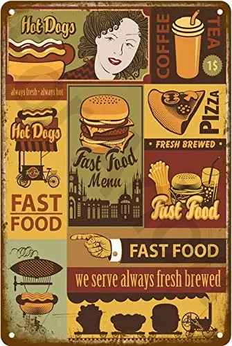 

Hamburger Vintage Style Metal Sign Iron Painting for Indoor & Outdoor Home Bar Coffee Kitchen Wall Decor 8 X 12 Inch