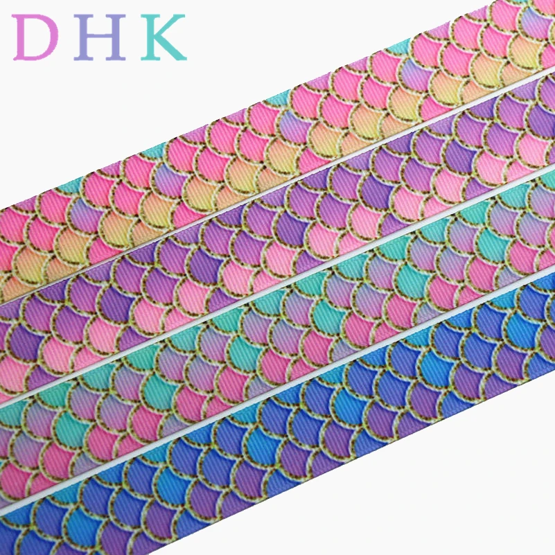 DHK 7/8 'ɵ ярдов Русалка рыбьей чешуи печатные grosgrain ленточный аксессуар hairbow