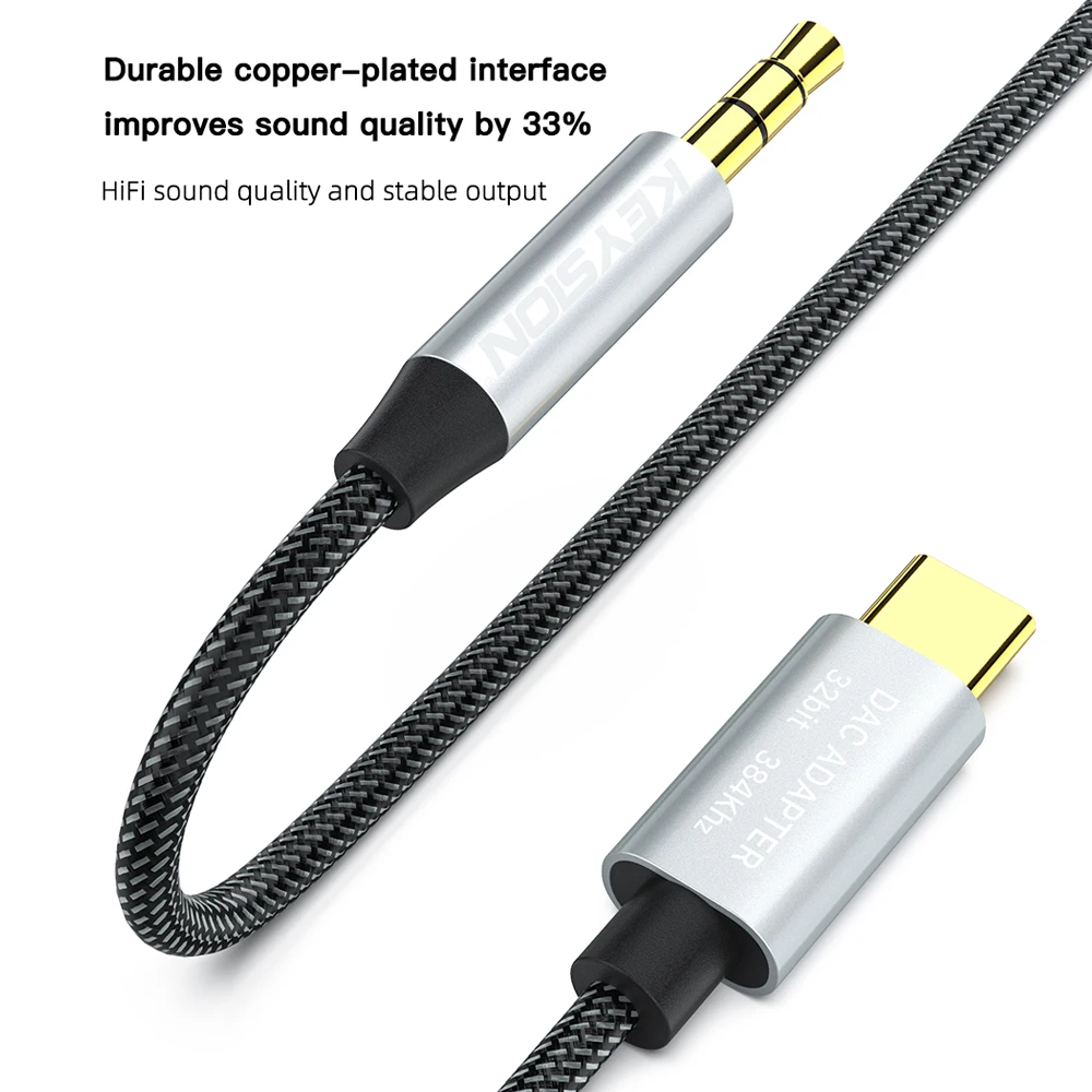 KEYSION HIFI DAC усилитель для наушников USB Type C к AUX акустический кабель адаптер 32bit 384kHz HD