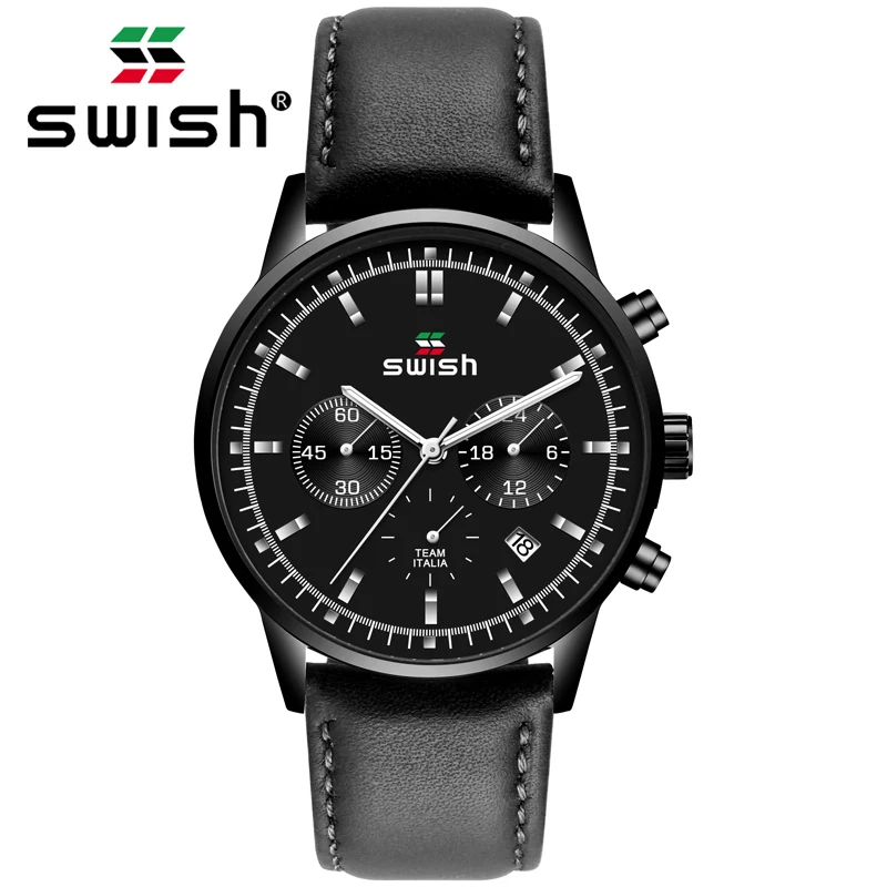 SWISH Модные мужские наручные часы кварцевые водонепроницаемые Хронограф