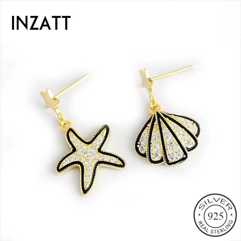 

INZATT, Настоящее серебро 925 пробы, циркон, ракушка, Морская звезда, серьги-гвоздики для женщин, OL, изысканные ювелирные изделия, минималистичны...