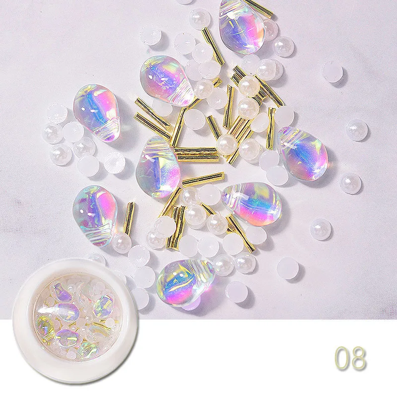 

1 Box popular Mixed 3D metal Nail Art Decorations Crystal Gems AB Shiny Stones Charm Glass Manicure Accessories