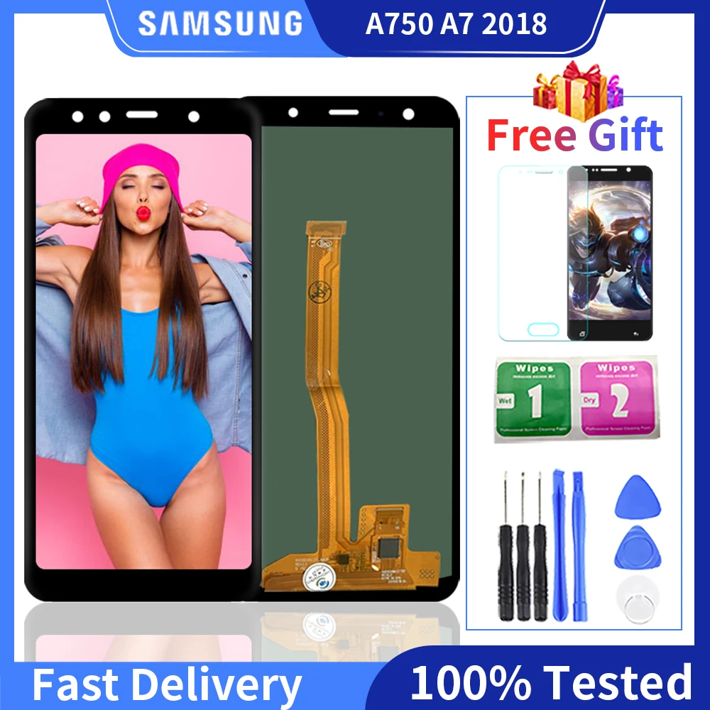 Супер AMOLED ЖК-дисплей для Samsung Galaxy A7 2018 A750 A750F SM-A750F A750FN A750G сенсорный экран