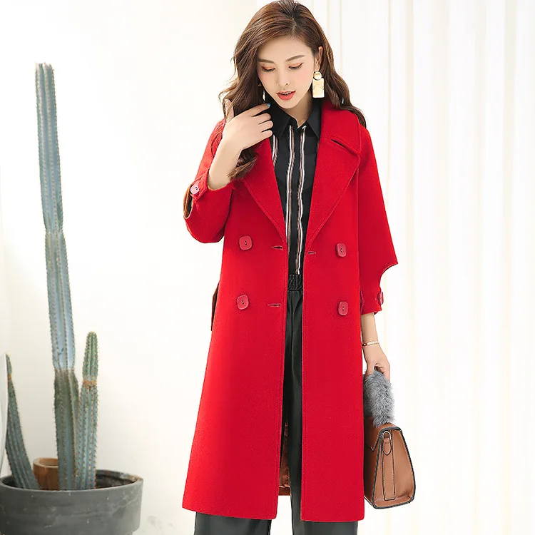 

JCHB 2021 Long office lady loose Women Winter Wool Blend Coat double breasted Wool Coat and Jacket turn-down collar Outerwear
