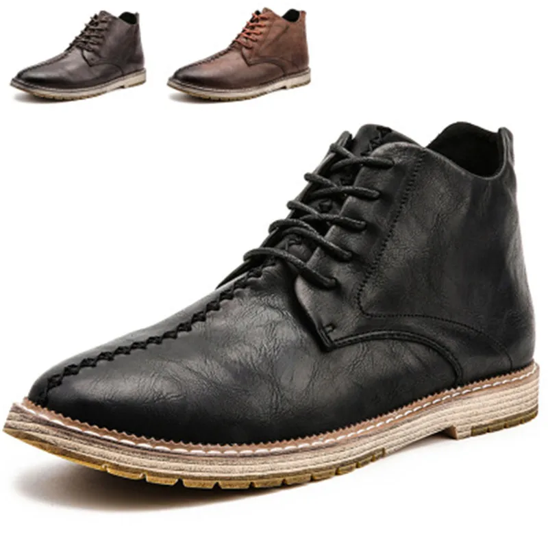 Мужские рабочие ботинки из натуральной кожи коричневые ботильоны модная обувь