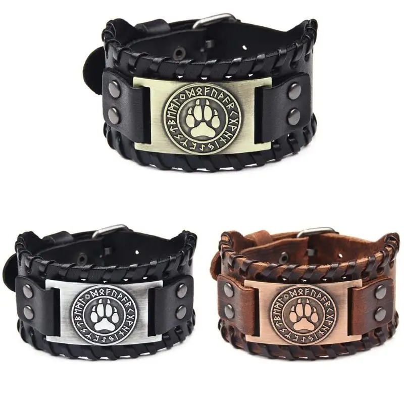 Модный мужской плетеный браслет в стиле панк широкие кожаные регулируемые