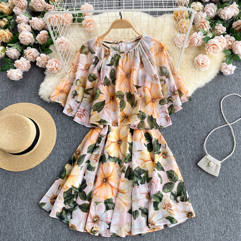 

2021 New Fashion Summer Dress Cape Set Chiffon Vestidos Female Temperament Vest Mini Dress + Shawl Two-piece Suit