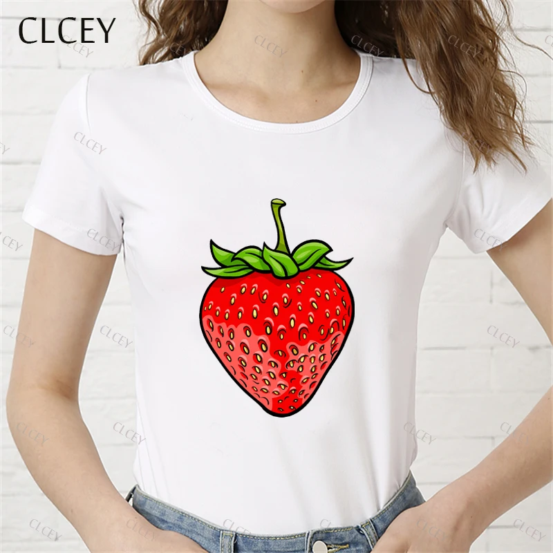 Clcey Новая женская Мода Милая Клубничная забавная Футболка с принтом Модная