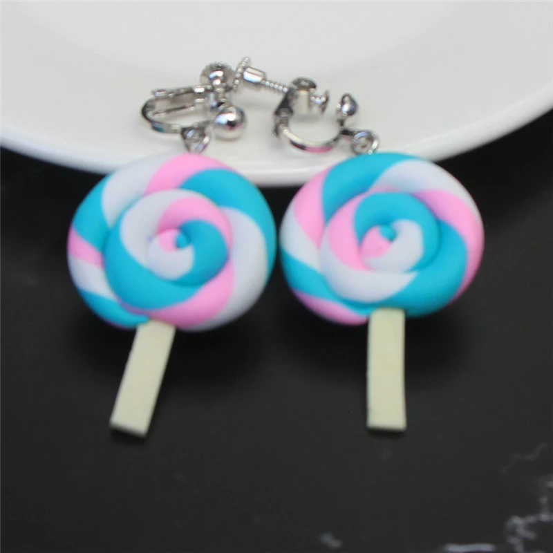 Детская клипса серьги красочные большой леденец винт Висячие Смешные пищевые не