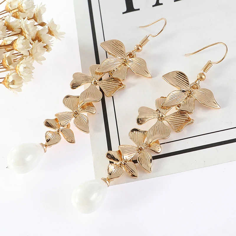 Для девочек элегантные длинные серьги золотые орхидеи матовые для женщин с