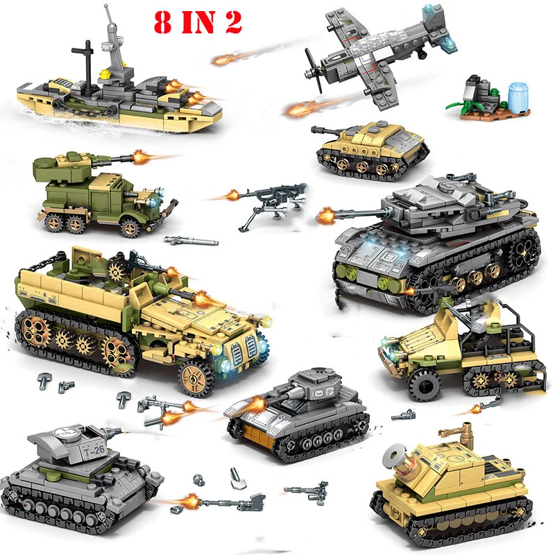 Военные WW2 танковые грузовые автомобили солдатские фигурки строительные блоки