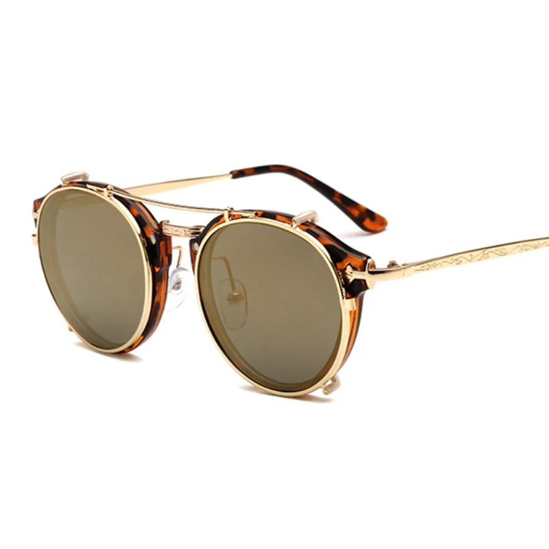 6-Leopard-Gold Мужские солнцезащитные очки на застежке в стиле стимпанк, фирменный дизайн, женские модные очки, Ретро стиль, модные солнцезащитные очки, UV400 - Цвет линз: 6-Leopard-Gold