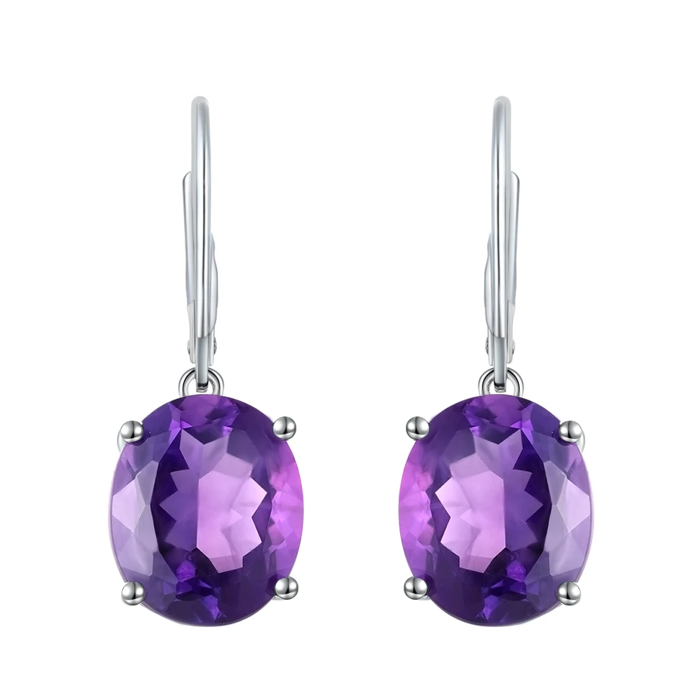 

GZ ZONGFA New Design 925 Sterling Silver Big Gem Earrings Women Natural Amethyst Fine Jewelry