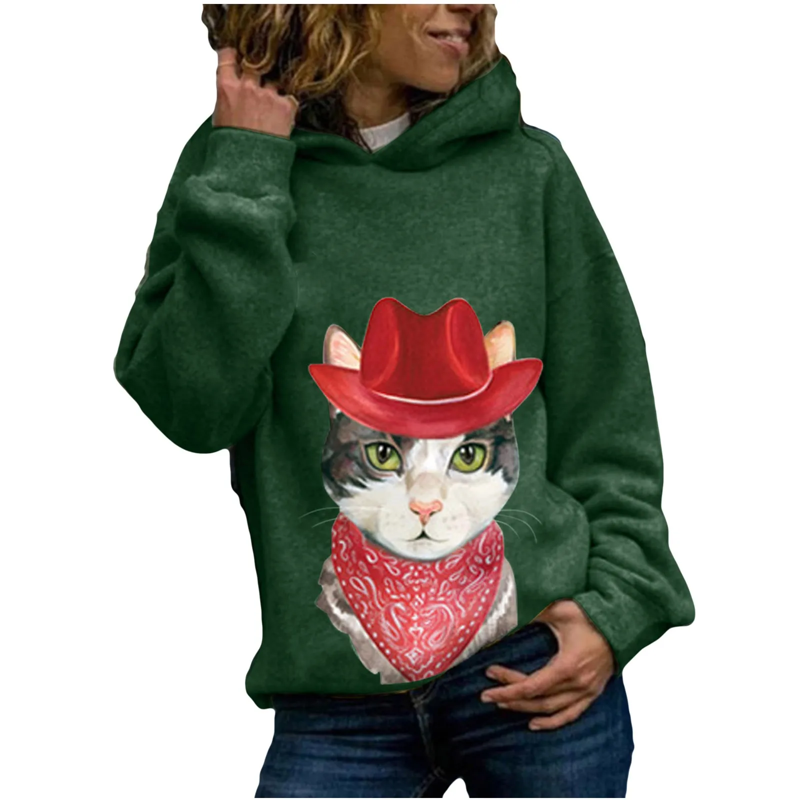New women sweetshirts crewneck sweatshirt Casual Hoodies Cat Print Jumper Tops Ladies Sweatshirt Tee clothes sudaderas para muj