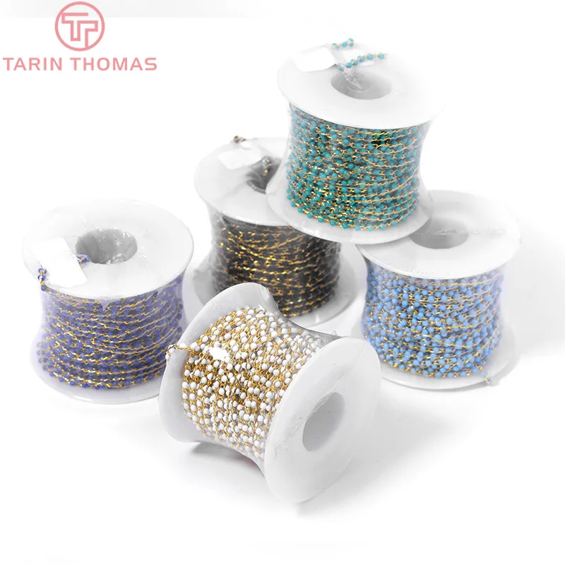 50 см бусины 3 мм 24K золото цвет латунь и стекло с колесом бусы ожерелье цепи