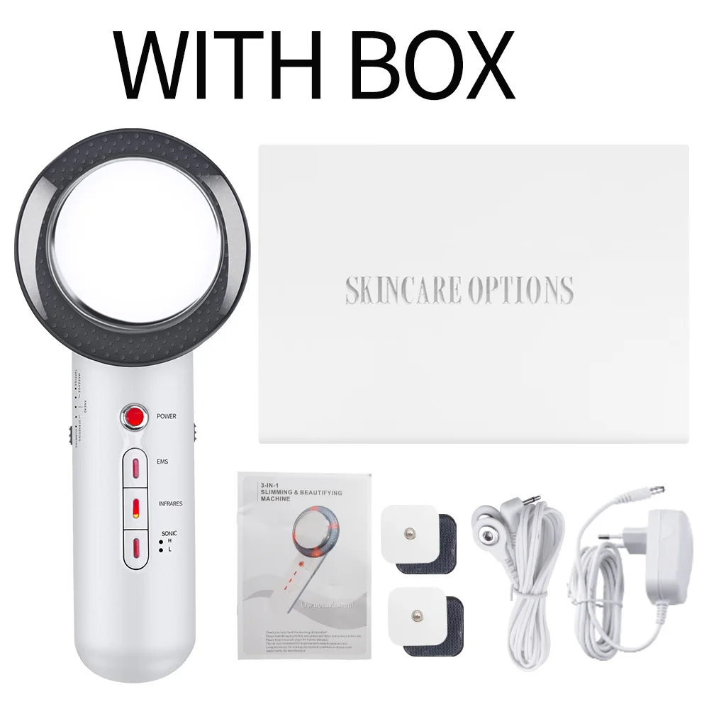 3 in 1 With box Ультразвуковая кавитация, EMS, массажер для похудения, потеря веса, Антицеллюлитный жиросжигатель, гальваническая инфракрасная ультразвуковая волновая терапия - Цвет: 3 in 1 With box