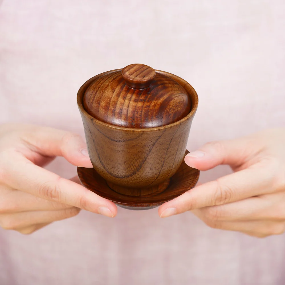 

1 Set Wooden Design Teapot Tea Cup Ceramic Teaware with Lid Retro Tea Bowl