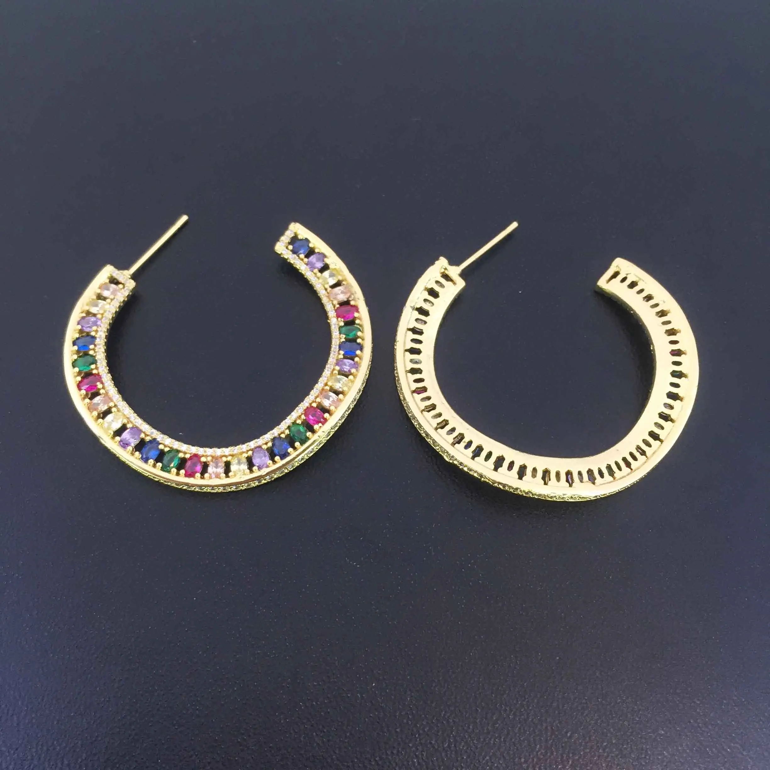 

Vanifin Fashion Jewelry Coloured Diamond Half Round Micro inlay Party Earrings Anniversary Banquet Daily Best Gift