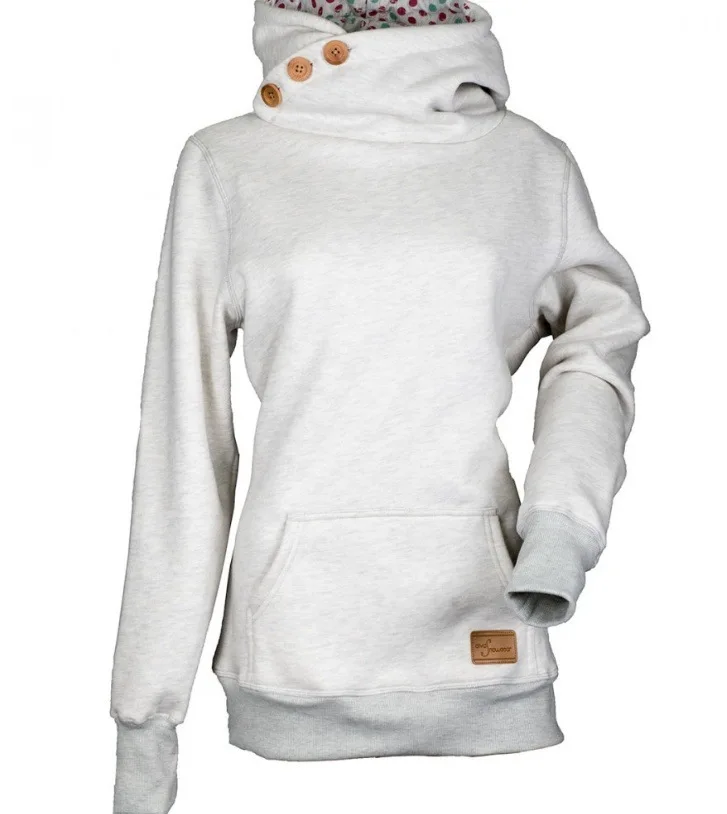 

New Fashion Solid Color Three Buttons Leather Long Sleeve Pocket Three Color Sweatshirt Hoodies Women