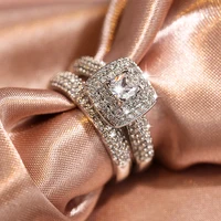 sterling silver 925 diamond rings for women silver christmas wedding ring set edding engagement bridal jewelry elegant gift