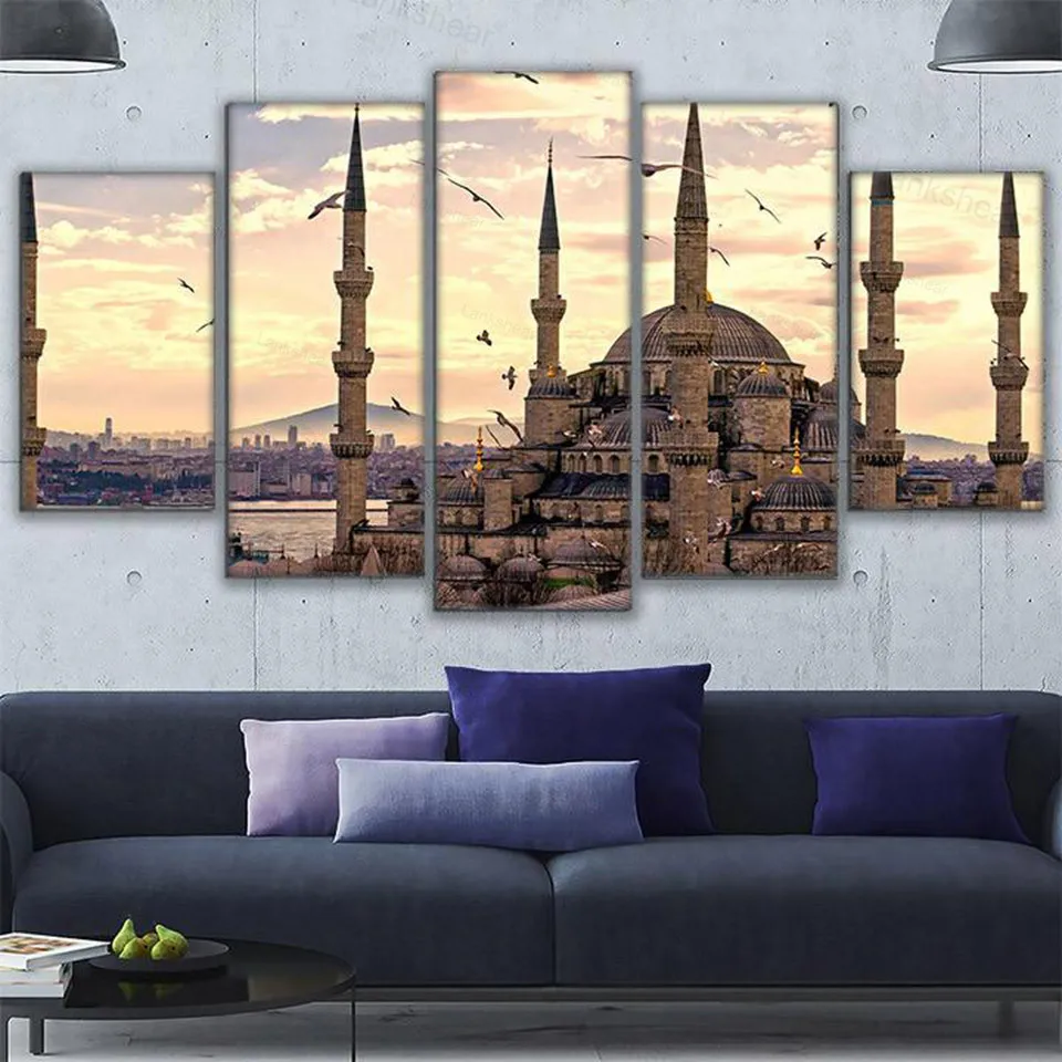 

Home Decor Paintings On Canvas Wall Modular 5 Panel Sultan Ahmed Mosque Modular Pictures Vintage for Living Room Hd Print